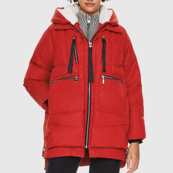OROLAY Jackets & Blazers - OROLAY Red Hooded Puffer Coat
